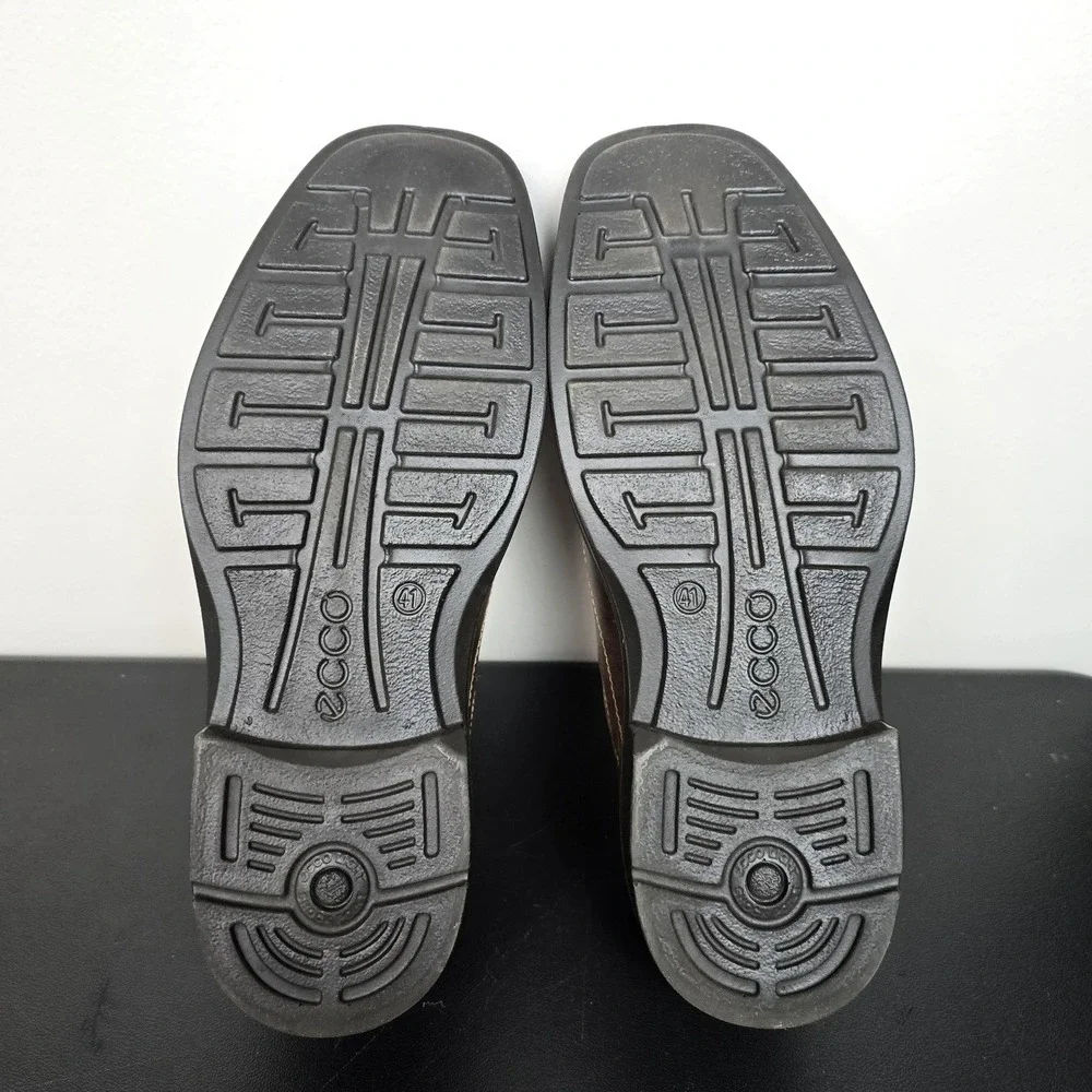 ECCO Shoes Mens Size 41 8 Brown Leather Helsinki Bike Toe Slip‎ On Loafer Dress